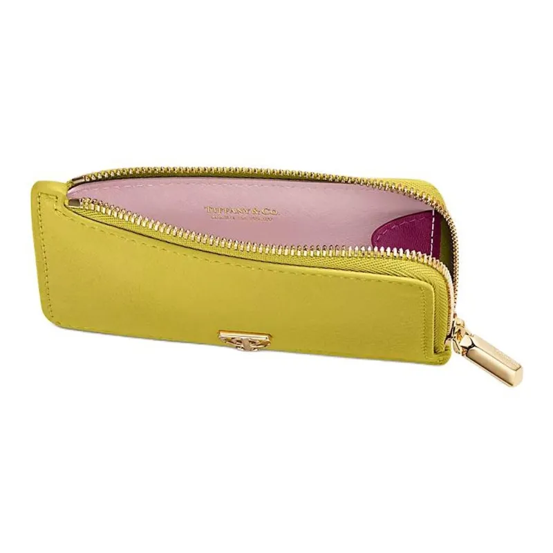 TIFFANY & CO. Leather Card Holder Women's Yellow Green-3