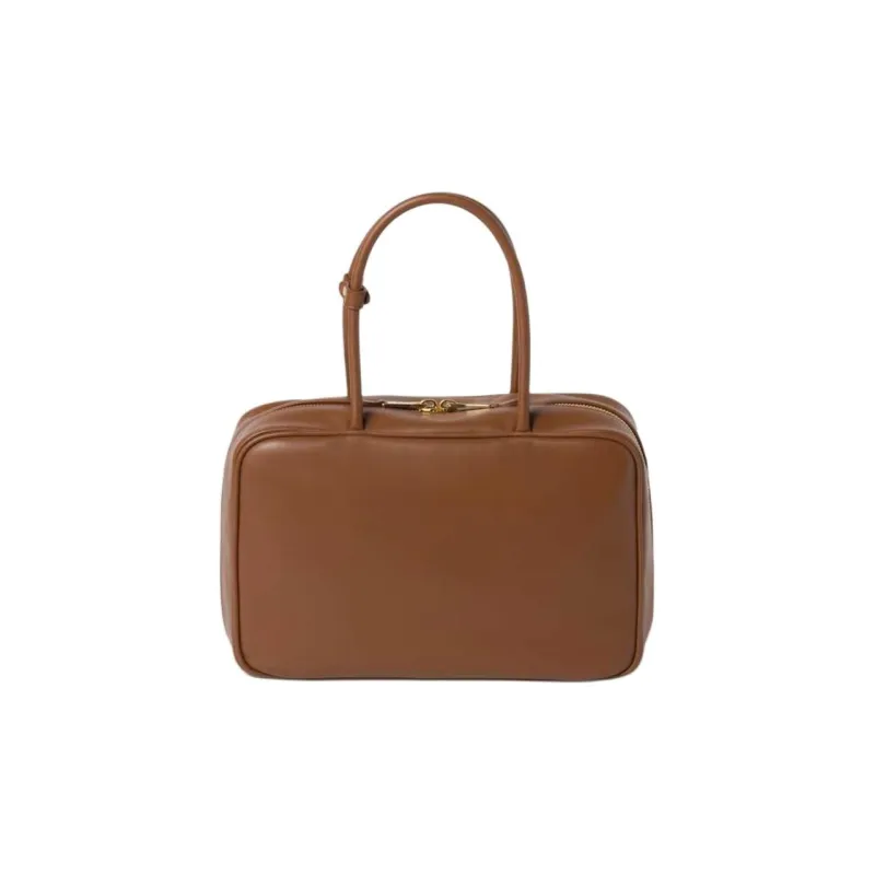 MIU MIU Beau Calfskin Bowling Bag Shoulder Bag Handbag Large Size Women's Cognac-5