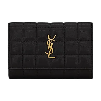 SAINT LAURENT CASSANDRE Lambskin Card Holder Wallet Women's Black