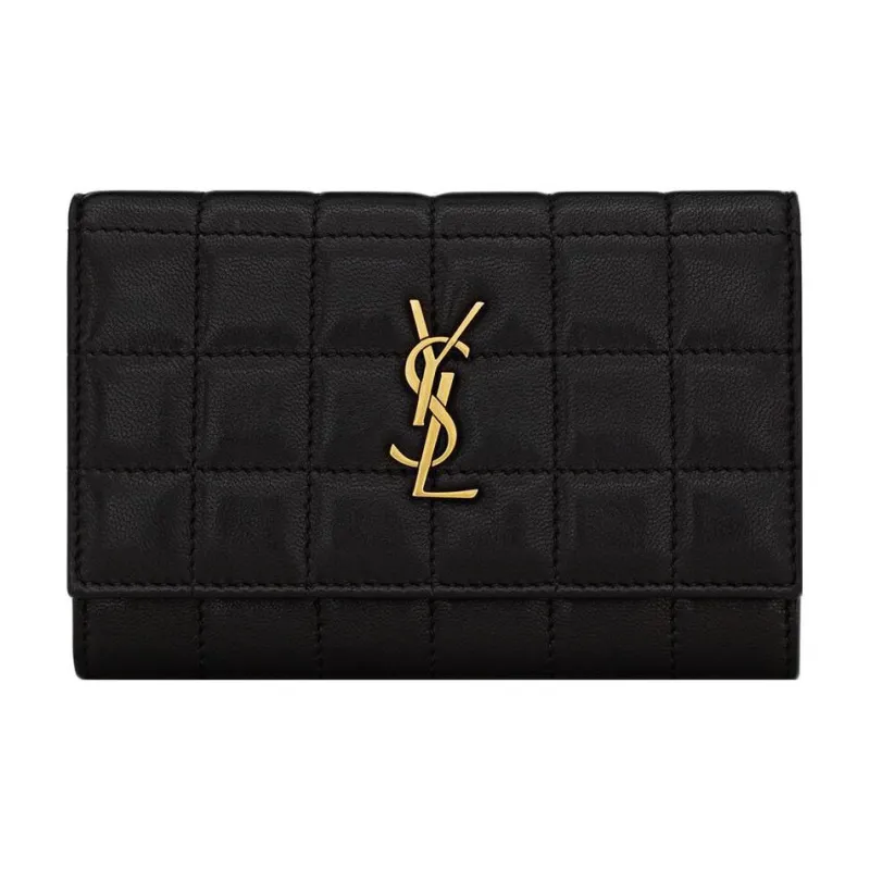 SAINT LAURENT CASSANDRE Lambskin Card Holder Wallet Women's Black-0