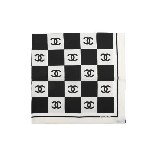 CHANEL Silk Scarves Women's Black/White