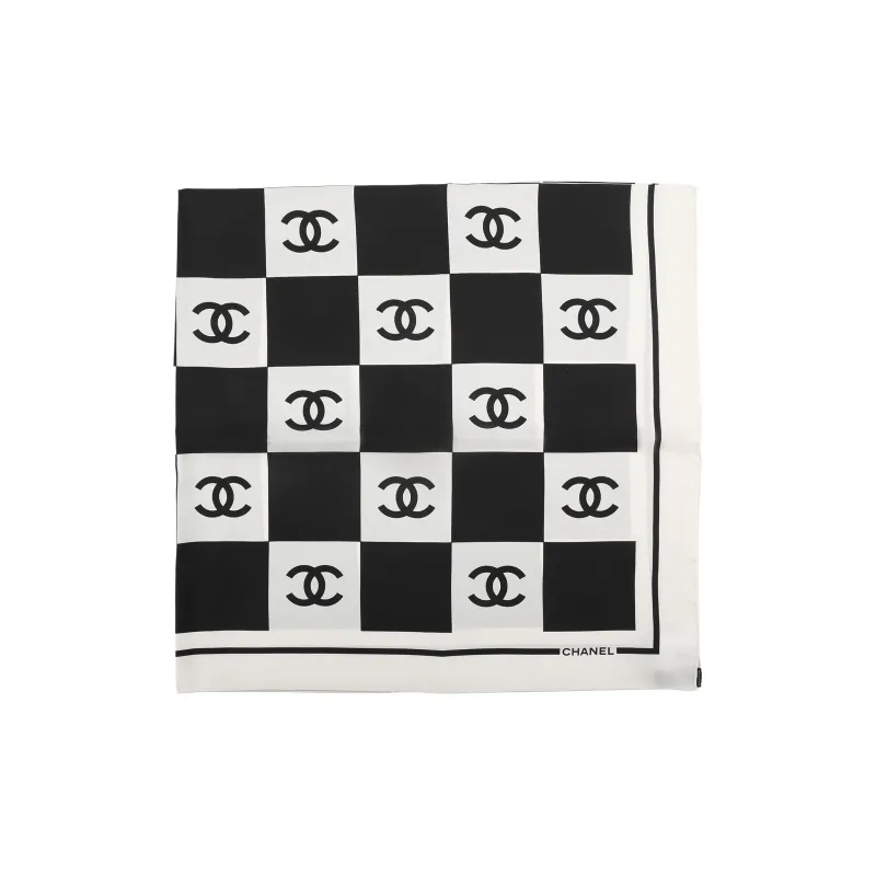 CHANEL Silk Scarves Women's Black/White-0