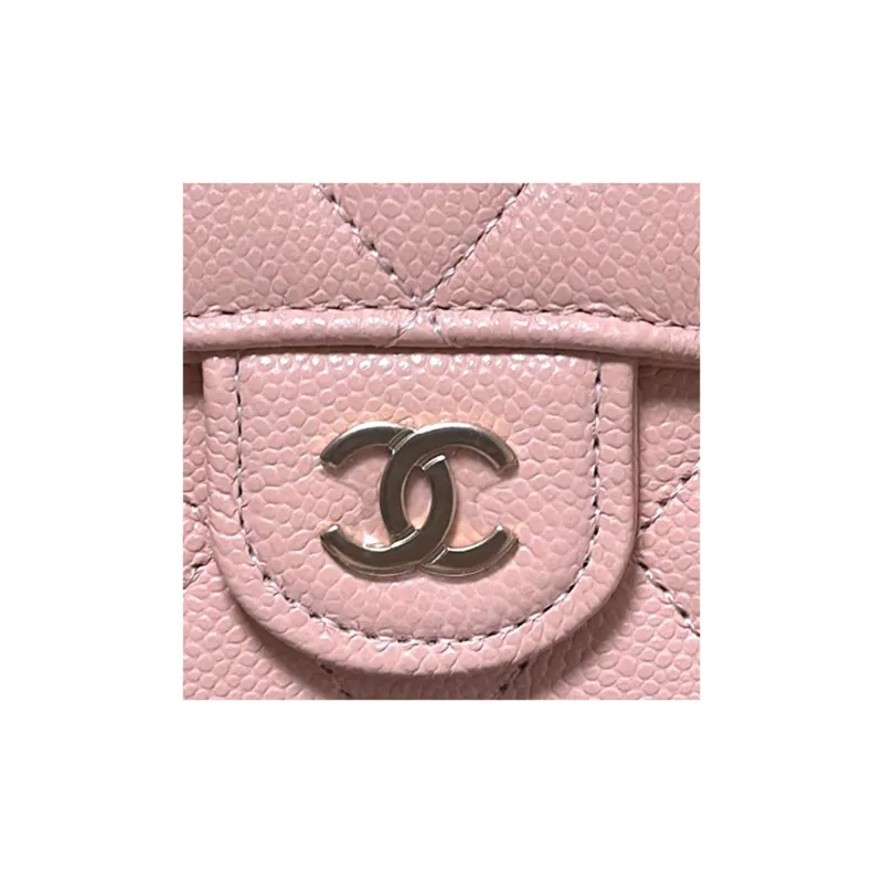 CHANEL Classic Flap CF Embossed Litchi Grain Calfskin & Metal Flap Bag Coin Purse Wallet Women's Cherry Blossom Pink-2