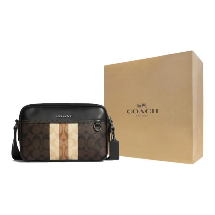 COACH Graham Canvas With Leather Camera Bag, Shoulder Bag Medium Size Men's Black & Dark Brown-5