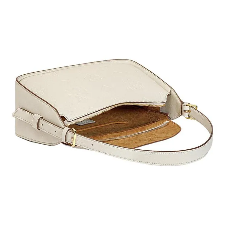 MCM Visetos Leather Shoulder Bag Portable Crossbody Bag Shoulder Bag Small Size Women's Beige-3