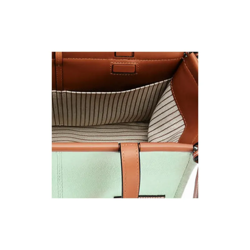 LOEWE Cushion Tote Canvas With Calfskin Tote Bag Shopping Bag Shoulder Bag Handbag Women's Light Green-4