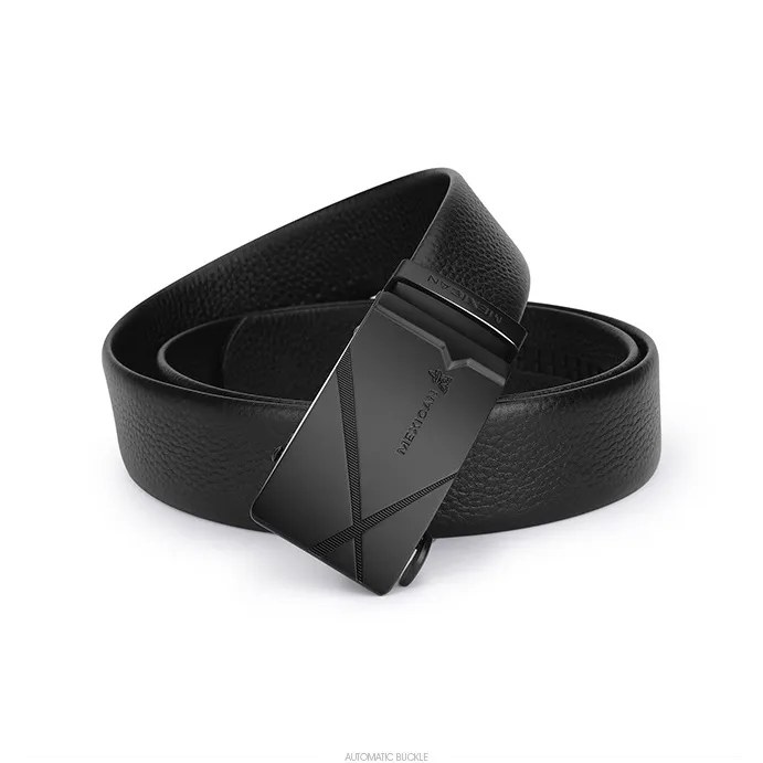 MEXICAN Detachable Lock Cow Leather Automatic Buckle Belt, Belt Men's Black 3.5cm-2