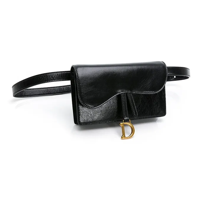 DIOR Patent Leather Patchwork Cow Leather Fanny Pack Women's Black-1