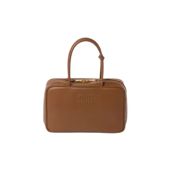 MIU MIU Beau Calfskin Bowling Bag Shoulder Bag Handbag Large Size Women's Cognac