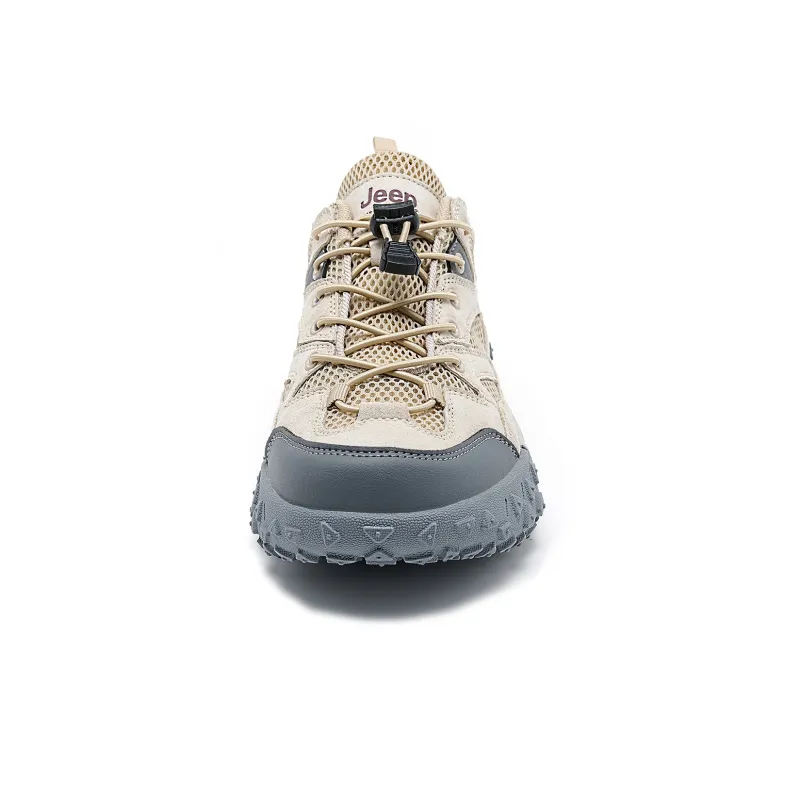 Jeep Cushioning Anti Slip Wear Resistant Breathable Supportive Balance Enhancing Low Top Trekking Shoes Men's Sand Gray-2