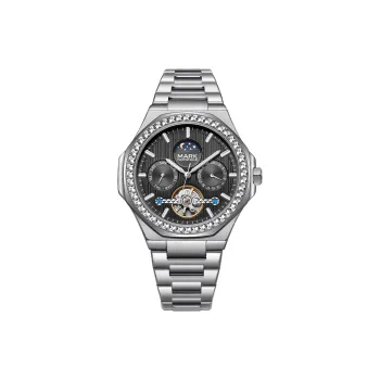 FAIRWHALE Automatic Mechanical Movement Metal Strap Watch Men's Watches Black Dial