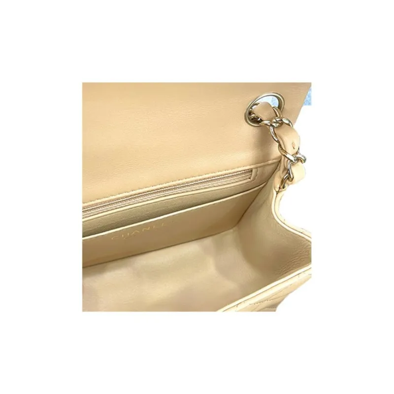 CHANEL Classic Flap CF Lambskin Shoulder Bag, Crossbody Bag Mini Women's Beige & Milk Tea-2