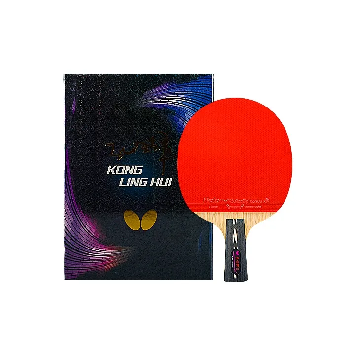 Butterfly Kong Linghui Ping Pong Paddles Unisex All Wood With Carbon Fiber Black/Red-0