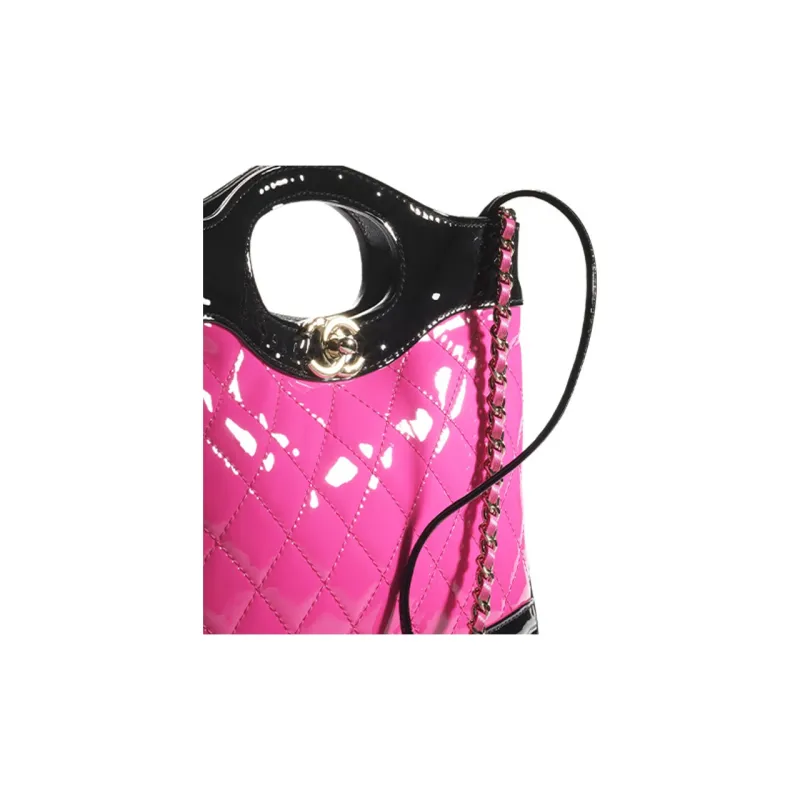 CHANEL Calf Patent Leather Shoulder Bag, Crossbody Bag, Handbag Mini Women's Pink/Black-2
