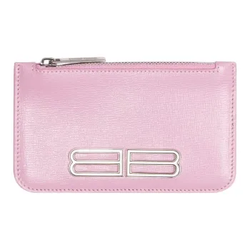 Balenciaga Calfskin Card Holder Coin Purse Women's Candy Pink