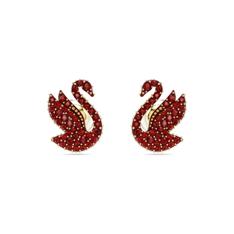 Swarovski Iconic Swan Faux Crystal Gold-Plated Faux Pearl Stud Earrings Women's Red-0