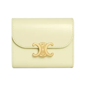 CELINE Triomphe Calfskin Wallet Small Size Women's Light Yellow