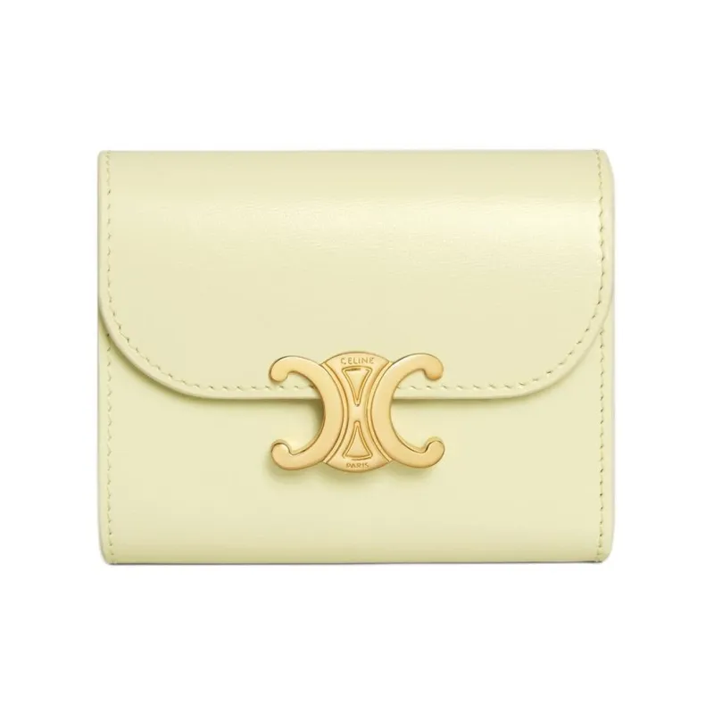 CELINE Triomphe Calfskin Wallet Small Size Women's Light Yellow-0