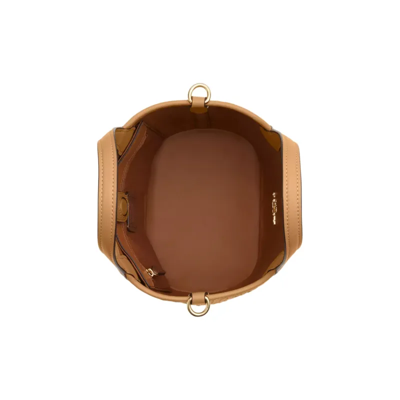 COACH Hanna Straw With Smooth Leather Bucket Bags Shoulder Bag Crossbody Bag Small Size Women's Multi-Latte-1