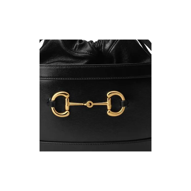 GUCCI Horsebit 1955 Leather Bucket Bag, Shoulder Bag, Crossbody Bag Women's Black-7