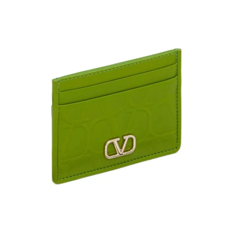 Valentino Vlogo Calfskin Wallet Coin Purses Card Holders Small Size Women's Green-1