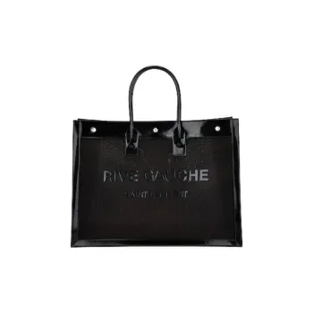 SAINT LAURENT Rive Gauche Calfskin Trim Tote Bag Shopping Bag Handbag Regular Women's Black
