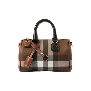 Burberry Cow Leather Bowling Bag Shoulder Bag Crossbody Bag Handbag Mini Women's Brown