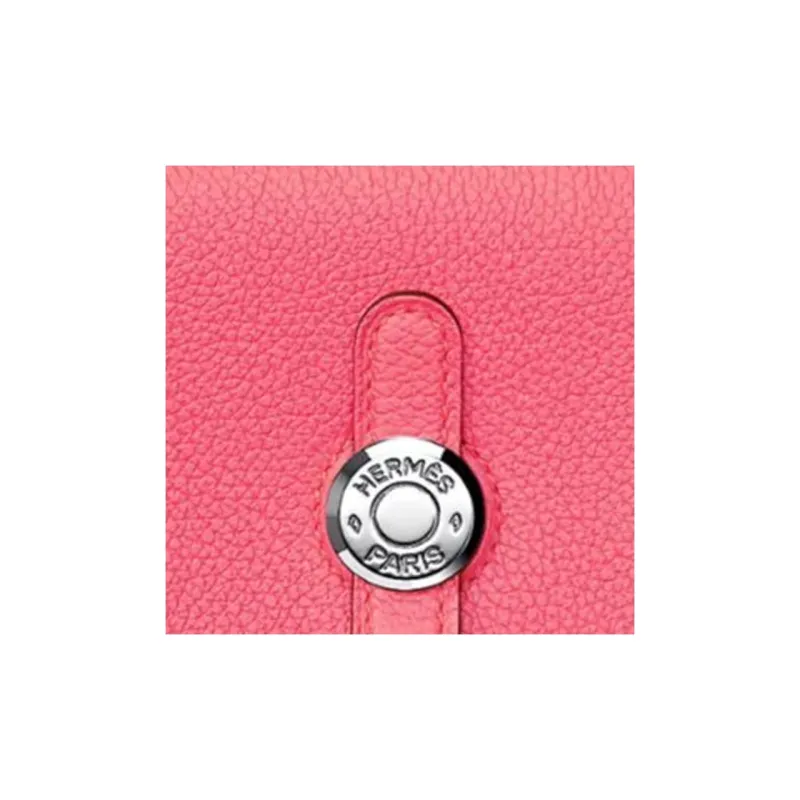 HERMES Dogon Evercolor Leather Short Wallet Coin Purse Women's 8W Rose Azalea New Lip Balm Powder-1