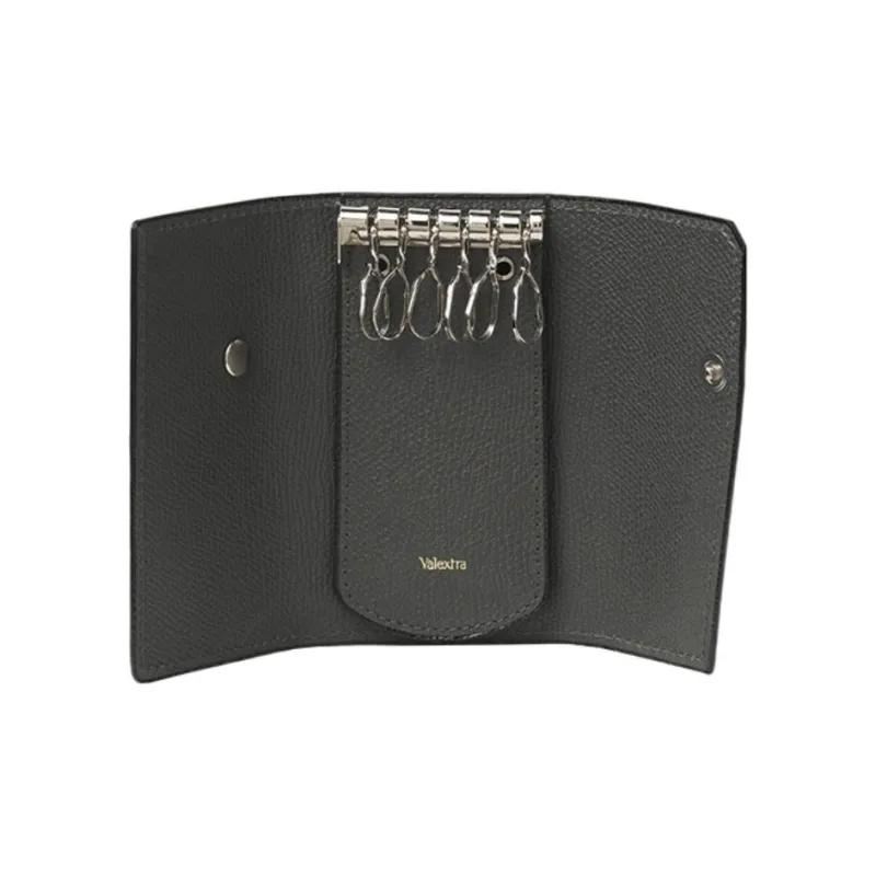 Valextra Leather Key Pouch Unisex Dark Gray-2