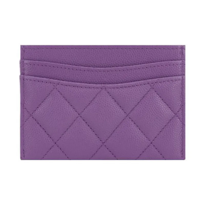 CHANEL Grained Shiny Calfskin Card Holder Regular Women's Purple-1