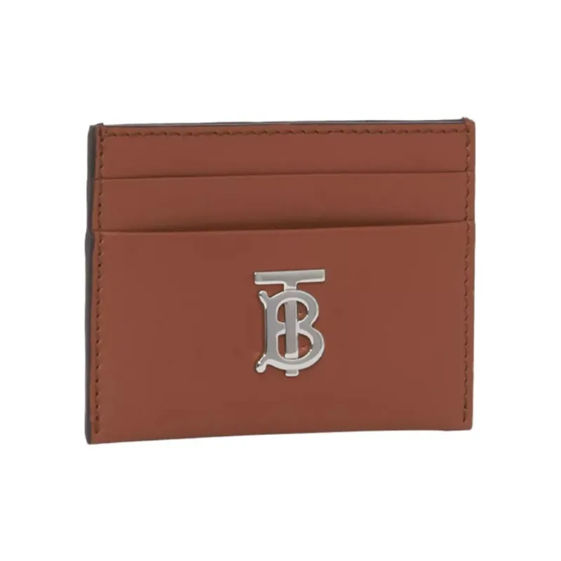 Burberry Cow Leather Patchwork Portable Card Holder With Money Clip Women's Malt Brown-1