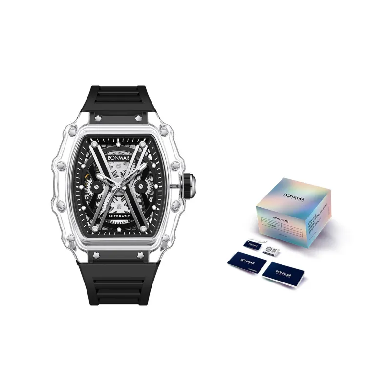 RONMAR Automatic Mechanical Movement Silicone Strap Watch Men's Watches Black Dial-3