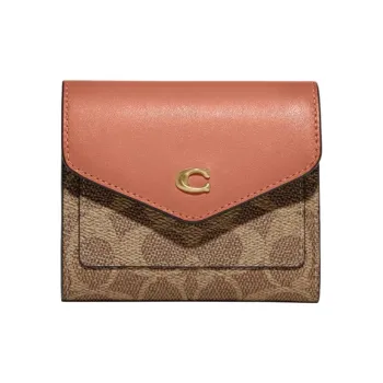 COACH Wyn Leather Envelope Wallets Small Size Women's Pink & Brown Monogram