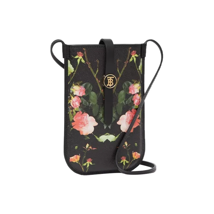 Burberry Canvas With Leather Trim Cell Phone Pouch Shoulder Bag Crossbody Bag Women's Black-2