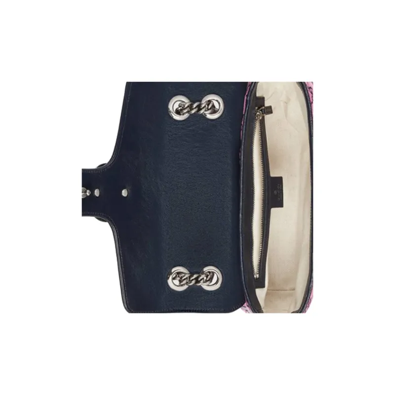 GUCCI GG Marmont Patchwork Canvas One Shoulder Canvas Bag Crossbody Bags Small Size Women's Pink/Dark Blue-7