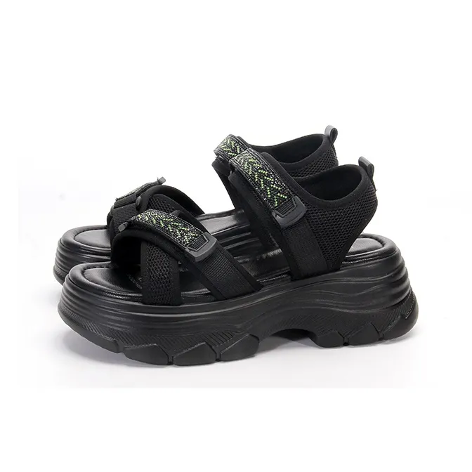 LESELE Beach Sandals Women's Black Silver/Black Green-7