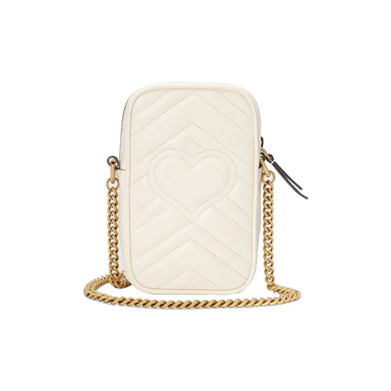 GUCCI GG Marmont Leather Cell Phone Pouch Crossbody Bag Shoulder Bag Mini Women's White-1
