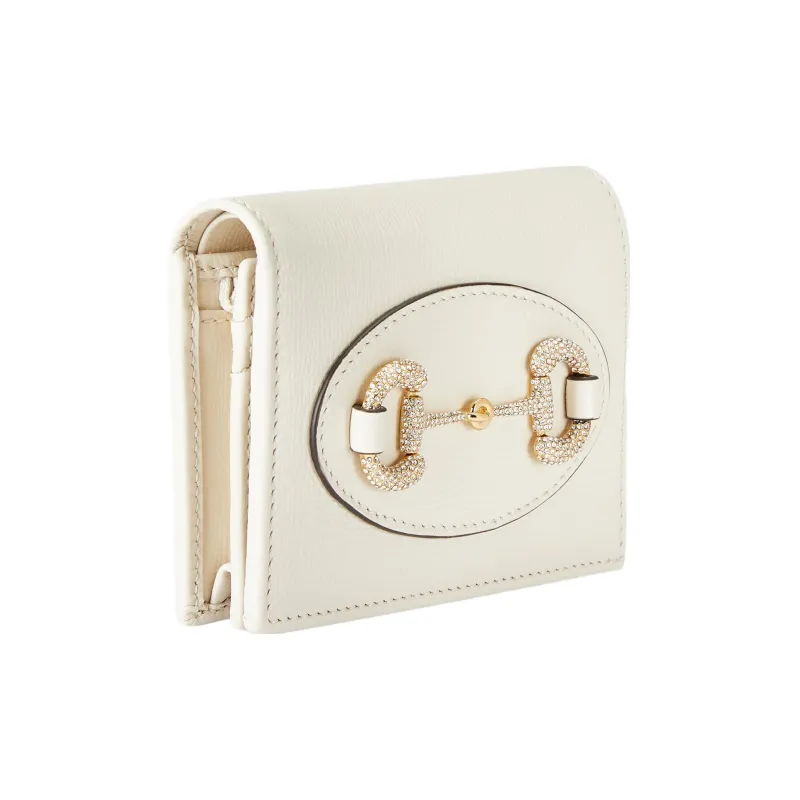 GUCCI Horsebit 1955 Leather Card Holder, Wallet Women's White-1