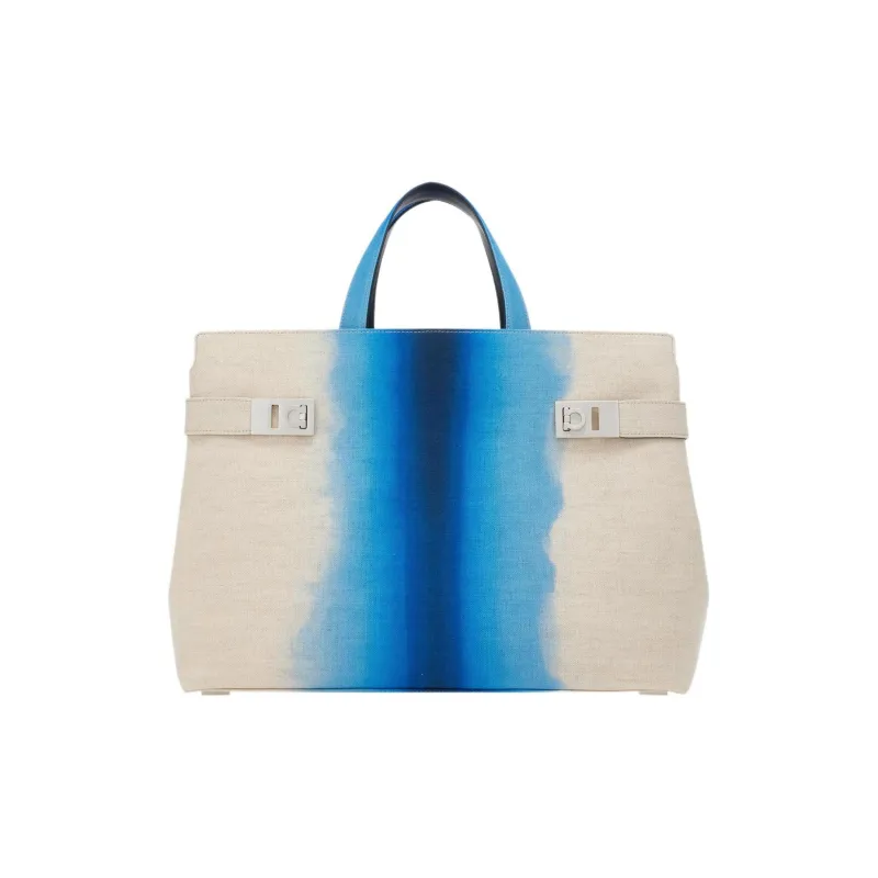 FERRAGAMO Canvas Canvas Bag Tote Bag Shopping Bag Handbag Men's Blue/White-0