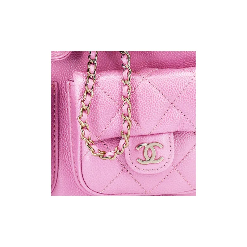 CHANEL Grain Litchi Grain Calfskin Backpack Medium Size Women's Pink-5