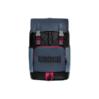 COACH Track Artificial Leather Laptop Bag Backpack Medium Size Men's Charcoal Gray & Blue Denim