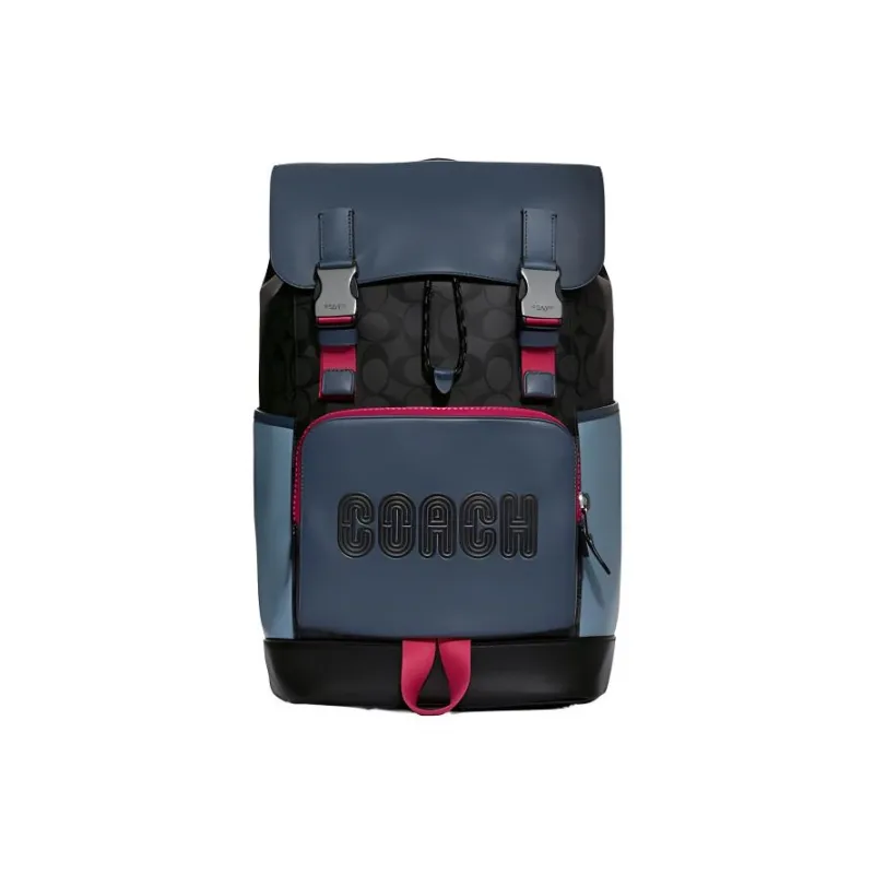 COACH Track Artificial Leather Laptop Bag Backpack Medium Size Men's Charcoal Gray & Blue Denim-0