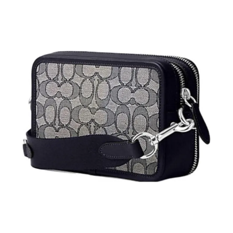 COACH Charter Fabric With Cow Leather Shoulder Bag, Crossbody Bag Trumpets Men's Black Gray-2