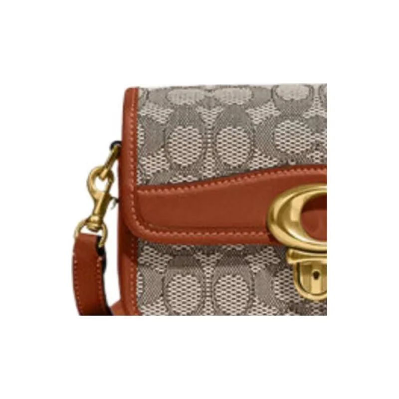 COACH Studio Cow Leather Patchwork With Fabric Messenger Bag Crossbody Bag Shoulder Bag Women's Gray & Brown-2