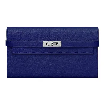 HERMES Mysore Goat Skin Wallet Women's M3 Bleu Encre Ink Blue