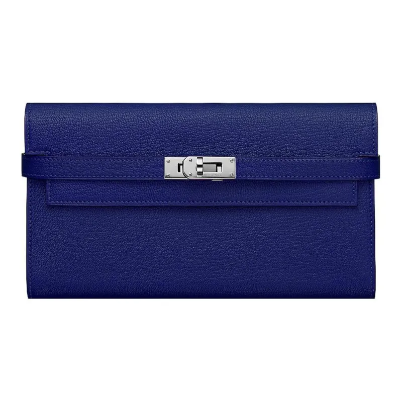 HERMES Mysore Goat Skin Wallet Women's M3 Bleu Encre Ink Blue-0