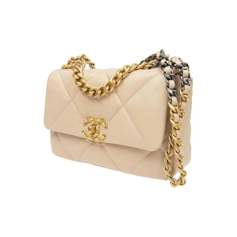 CHANEL 19Bag Sheepskin Handbag, Shoulder Bag, Crossbody Bag Trumpets Women's Milk Tea-1