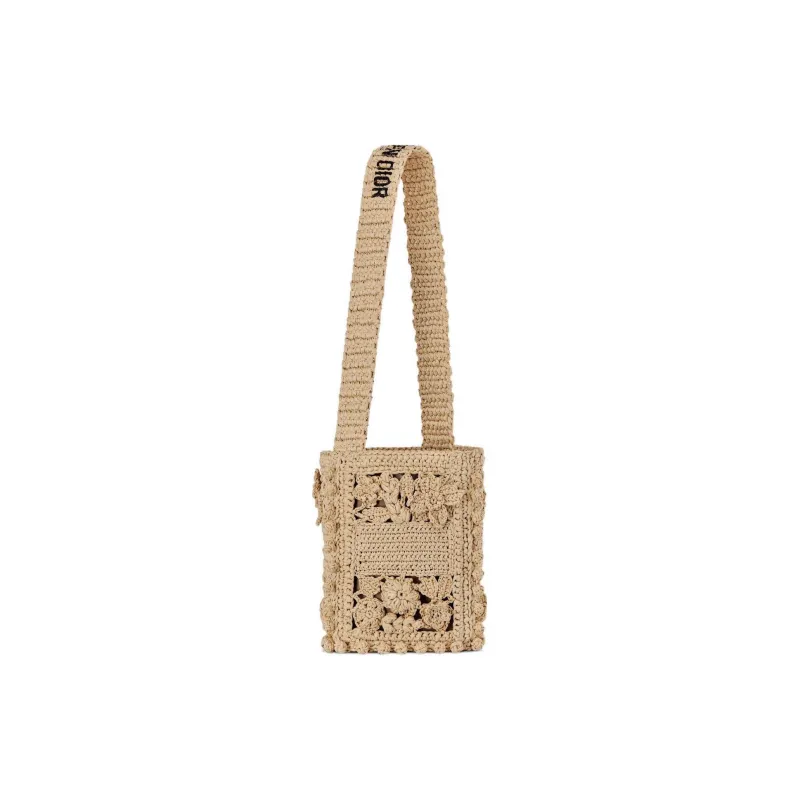 DIOR D Bubble Raffia Grass Bucket Bag, Shoulder Bag, Crossbody Bag Trumpets Women's Natural-2