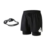 Black Double-Layer Pants+Swim Goggles