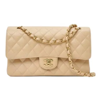 CHANEL Classic Flap CF Grain Calfskin Flap Bag, Shoulder Bag, Crossbody Bag Medium Size Women's Beige
